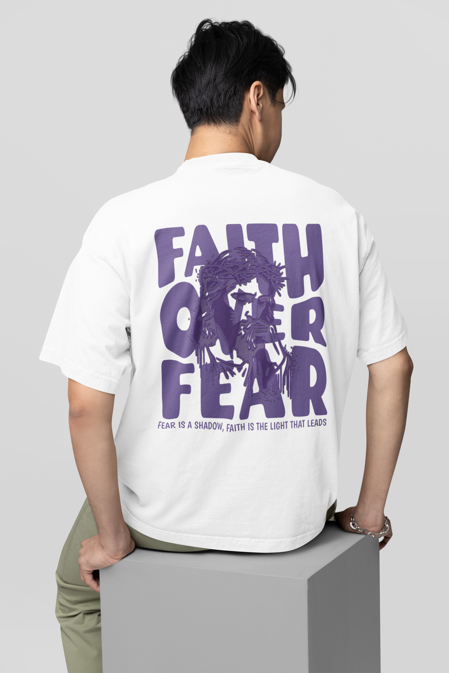 Fear Is the Shadow, Faith Is the Light Unisex Oversized T-Shirt